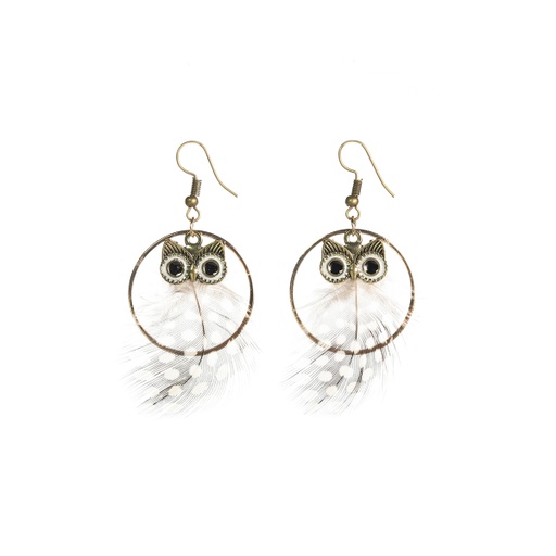 [ear-owl-gol] Owl Hoop Earrings - grey