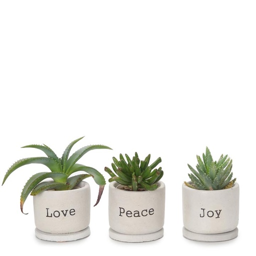 [pot-con-lov-pea-joy-3set] Love, Peace & Joy Concrete Pot Set of 3 (7.5cm)